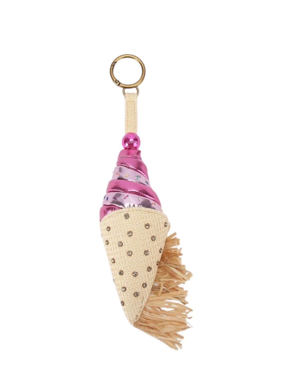 Kurt Geiger Pink Metallic Ice Cream Cone Keychain with Gold Ring
